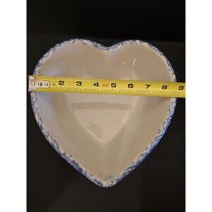 Henn Pottery Large Heart-Shaped Blue Spongeware Ceramic Bowl
